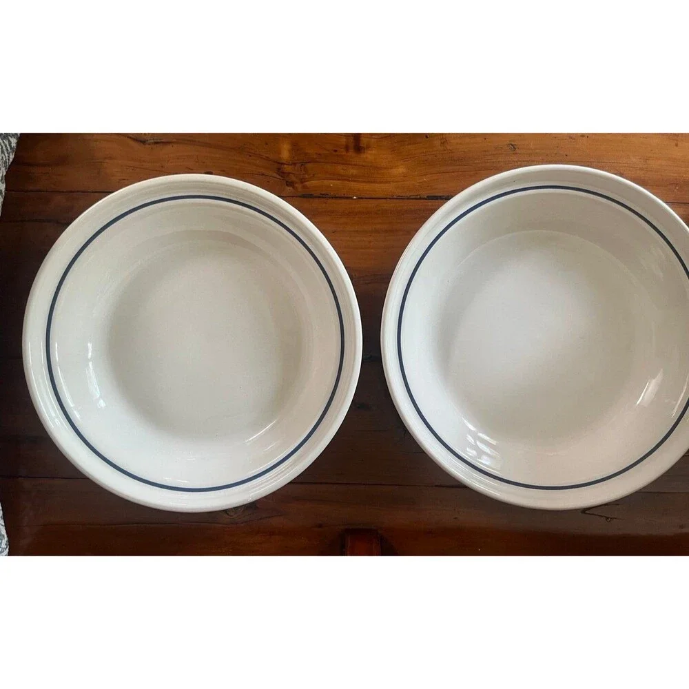 Set of 2 Longaberger Pottery Woven Traditions Classic Blue Pie Plate Dish